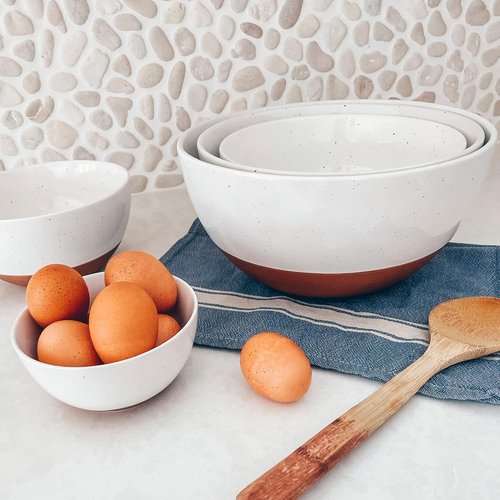 Mora Ceramic Mixing Bowls Set - 2 Large Nesting Bowls for Cooking & Serving | Microwavable & Dishwasher Safe - 2.5 & 1.6 Qt - White