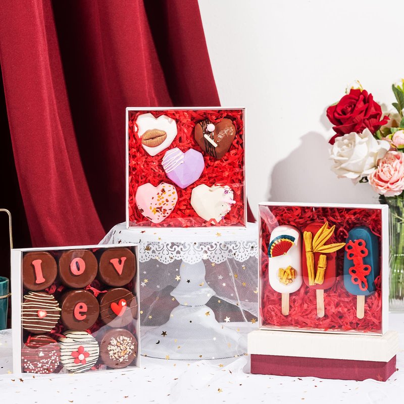 JCXPACK 50 PCS Clear White 6" x 6" x 1" Cookie Boxes with Full Window - Macaron, Cake, Chocolate Bomb Boxes