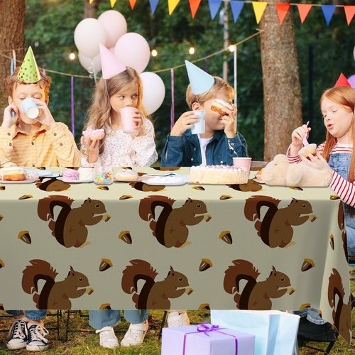 GZBJMYGS Squirrel Tablecloths Chestnut Acorn Waterproof Table Covers for Squirrel Party Birthday Party Home Decorations Dinner Banquet Supplies 53x98 Inch