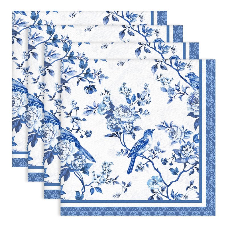 Arquiel Bird Flower Napkins, 18×18 Inch Blue Branch Dinner Cloth Napkins Set of 4, Washable Cotton Soft Absorbent Square Napkins for Dining Kitchen Party Wedding Decoration