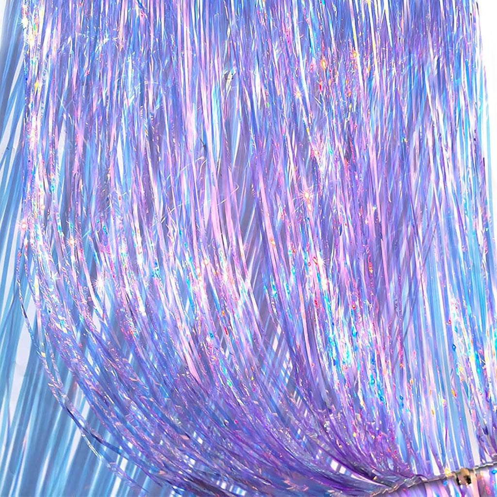 Skiennix Iridescent Fringe Backdrop - 3.28x6.56 Ft Purple Foil Curtain | Mermaid Party Decor & Streamers