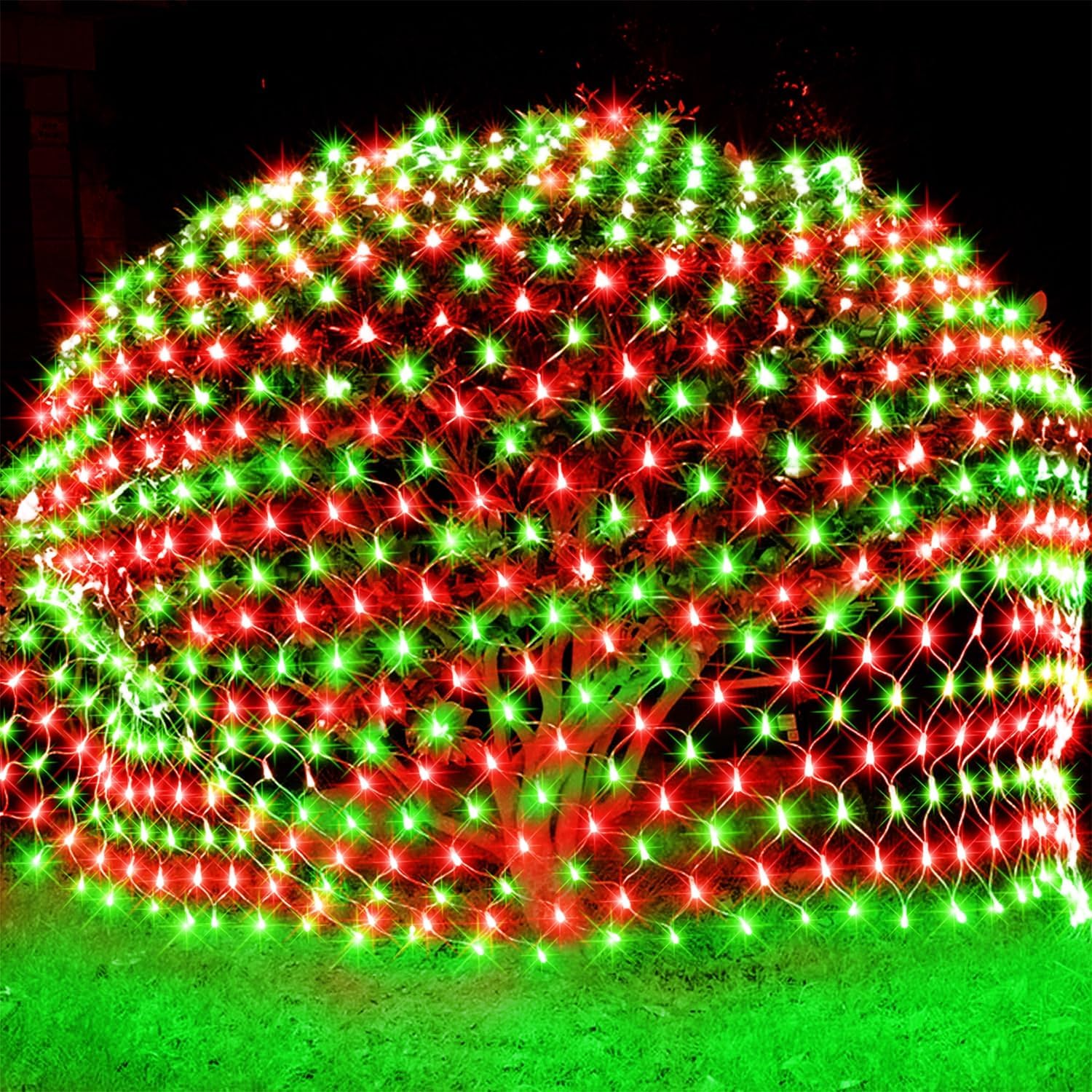 WATERGLIDE Outdoor Christmas Net Lights - 12FT x 5FT 360 LED Waterproof Mesh String Lights | 8 Lighting Modes, Red & Green