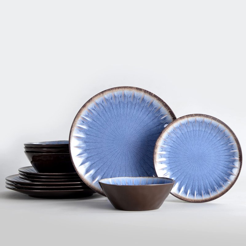 Gufaith Melamine Dinnerware Sets 12 Pcs, Plates and Bowls Sets, Melamine Plates, Outdoor Dishes Sets, Unbreakable Dinnerware, Serving Dishes for Entertaining, Dishwasher Safe, BPA Free (Classic Blue)