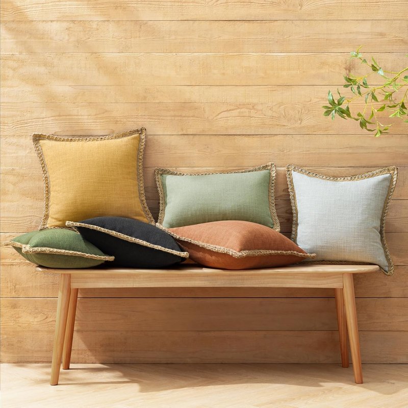 Phantoscope Farmhouse Solid Throw Decorative Pillow Cover Burlap Linen Trimmed Tailored Edges Outdoor Pillow Black 1 Pack 18 x 18 inches, 45 x 45 cm