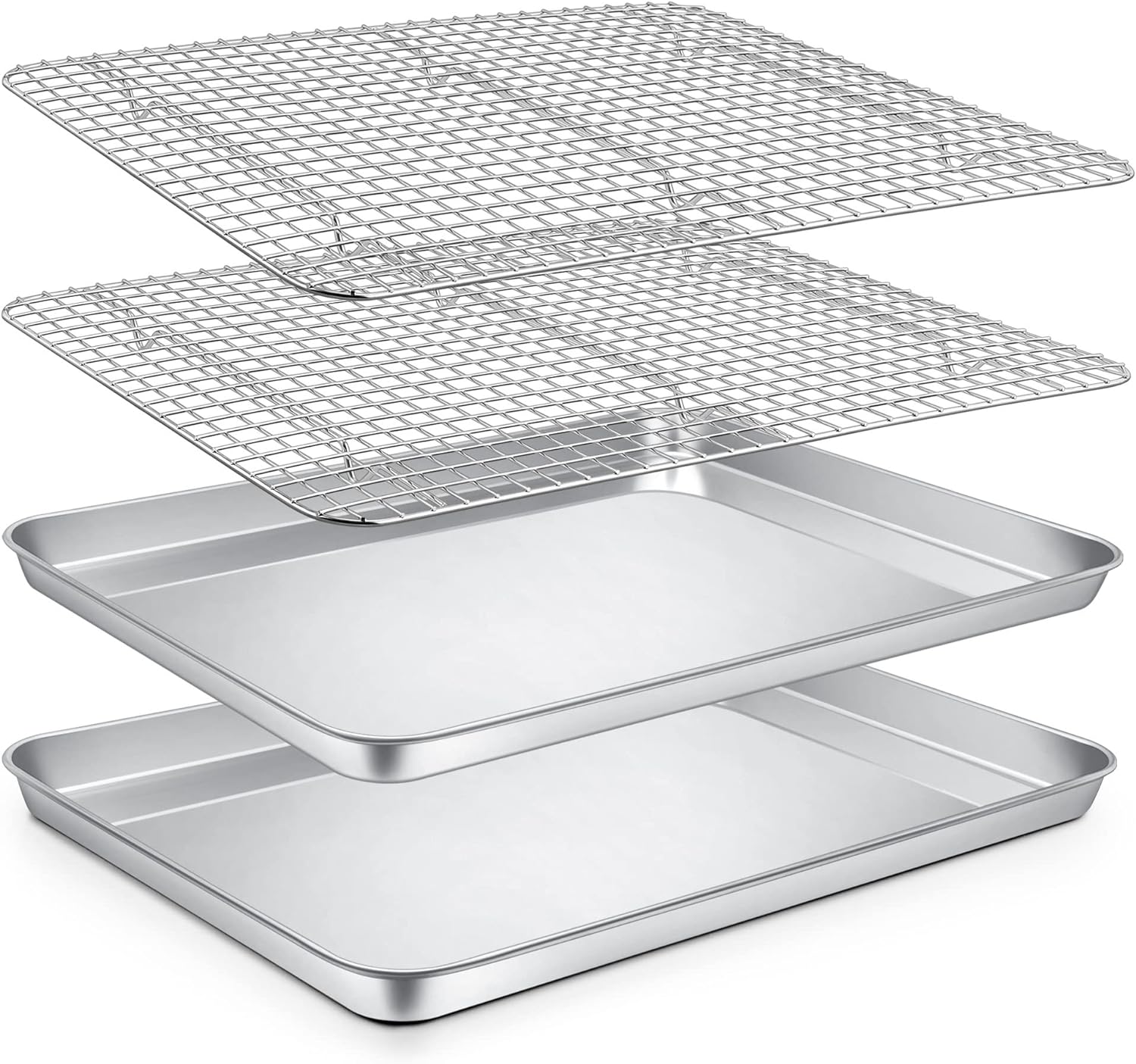 P&P CHEF 16-Inch Baking Sheet and Rack Set - Stainless Steel Cookie Sheets with Cooling Racks | Oven & Dishwasher Safe (4 Pcs)