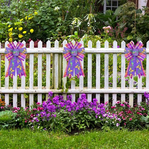 Hying Spring Flowers Wreath Bows - 2-Piece Purple & Pink Burlap Set for Front Door Decor