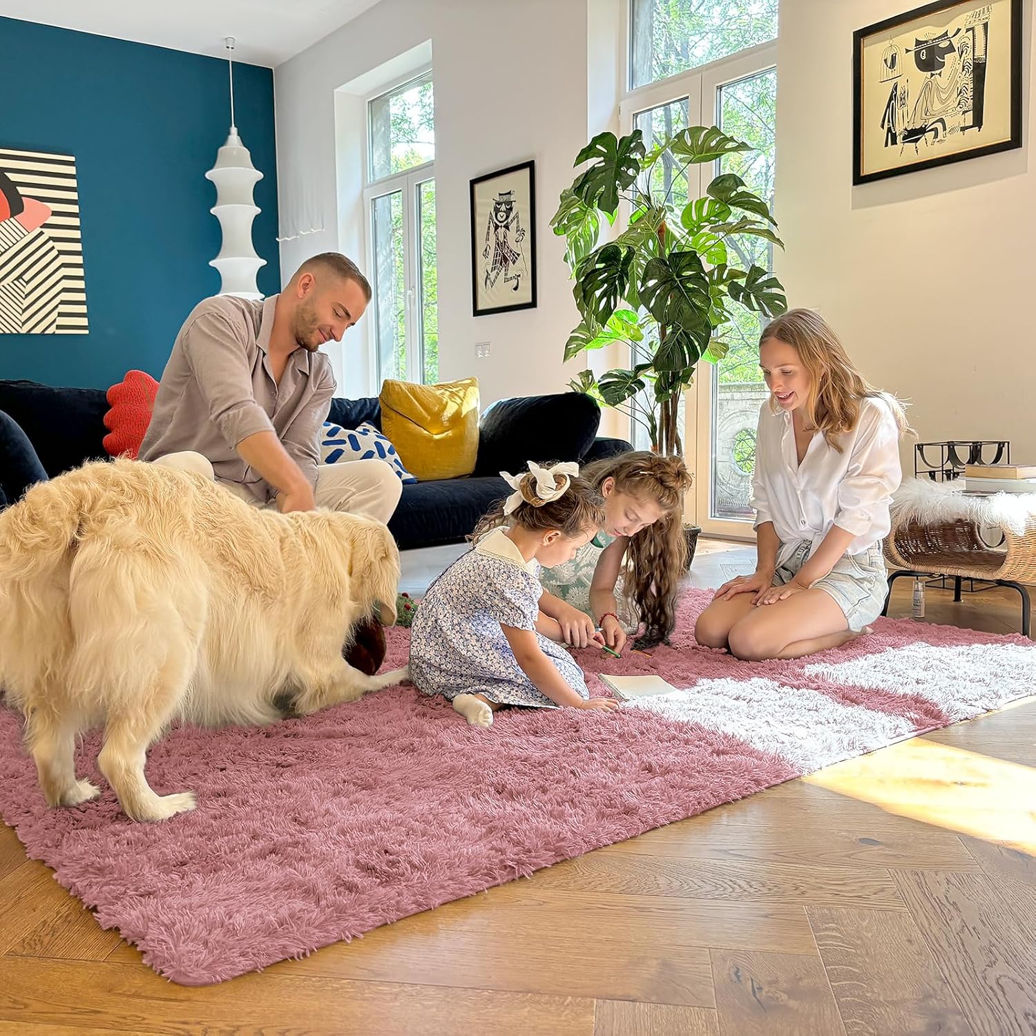 OLANLY Soft Fluffy Shaggy Bedside Rug - Machine Washable 2x3 ft | Pale Pink Indoor Carpet for Kids & Nursery