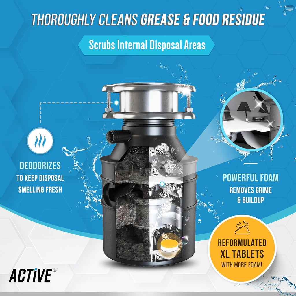 Skiennix Garbage Disposal Cleaner Tablets - Powerful XL Citrus Foam Deodorizer | 24 Pack for Fresh Kitchen Drain Care