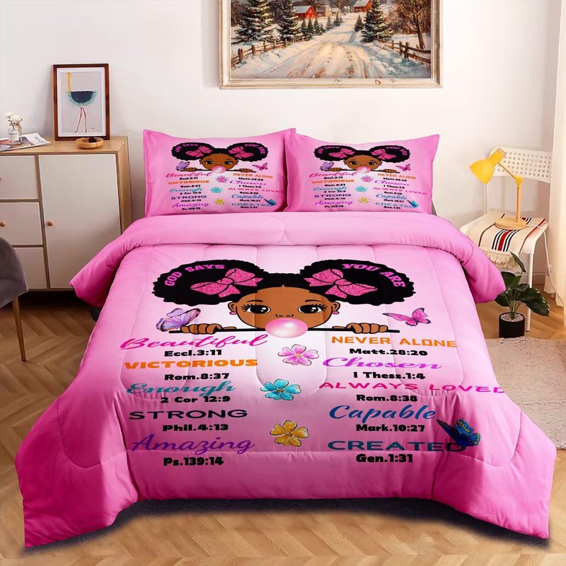 GRAT TIOC Black Girl Magic Comforter Set Queen for Kids Teens Toddler,Black Girl Bedding Set,African American Inspirational Quotes Comforter Set