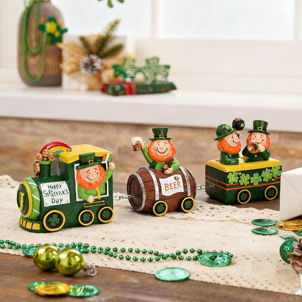 Valery Madelyn St. Patrick's Day Decorations - Lighted LED Leprechaun Train with Shamrock & Pot of Gold | Festive Table Centerpiece