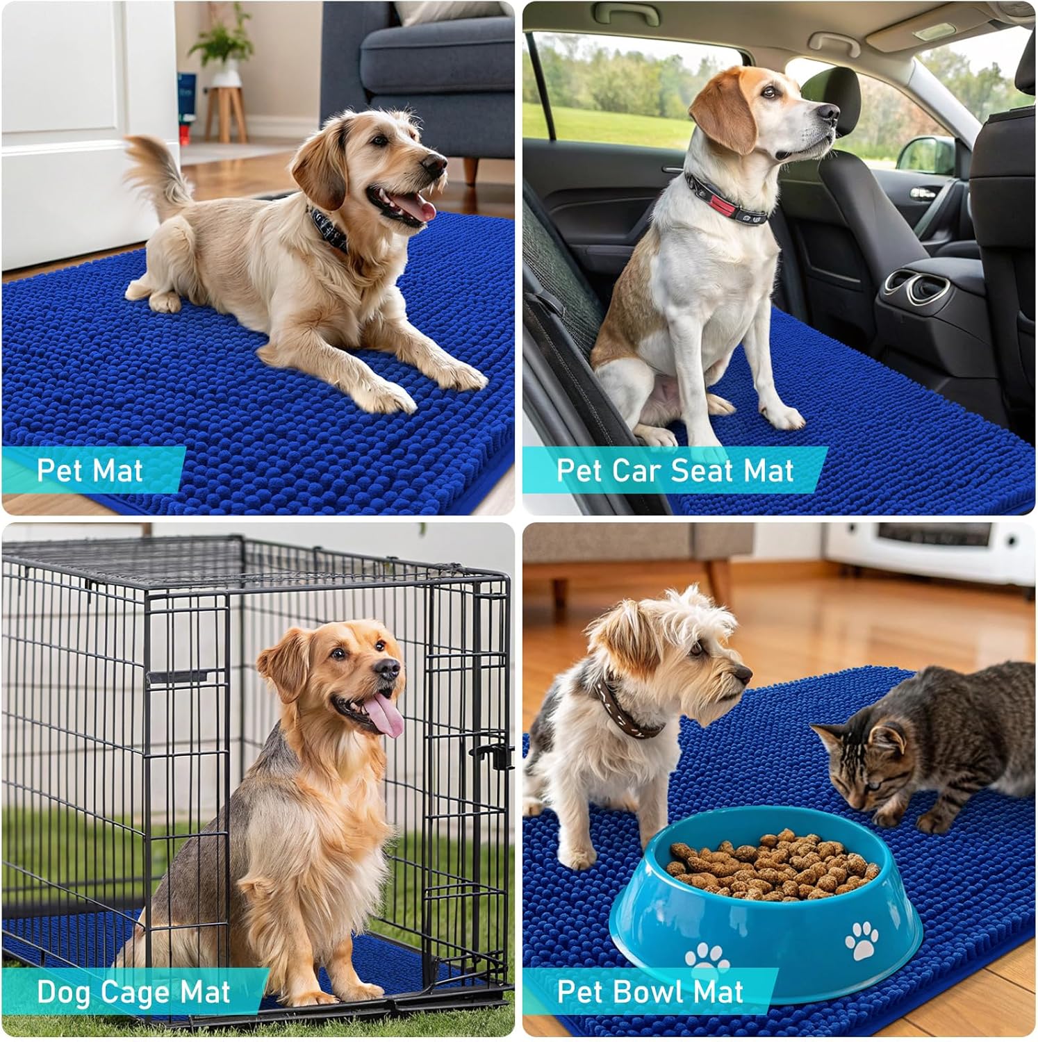 OLANLY Dog Door Mat - Absorbent Non-Slip Chenille Mat for Muddy Paws | 70x46 Royal Blue