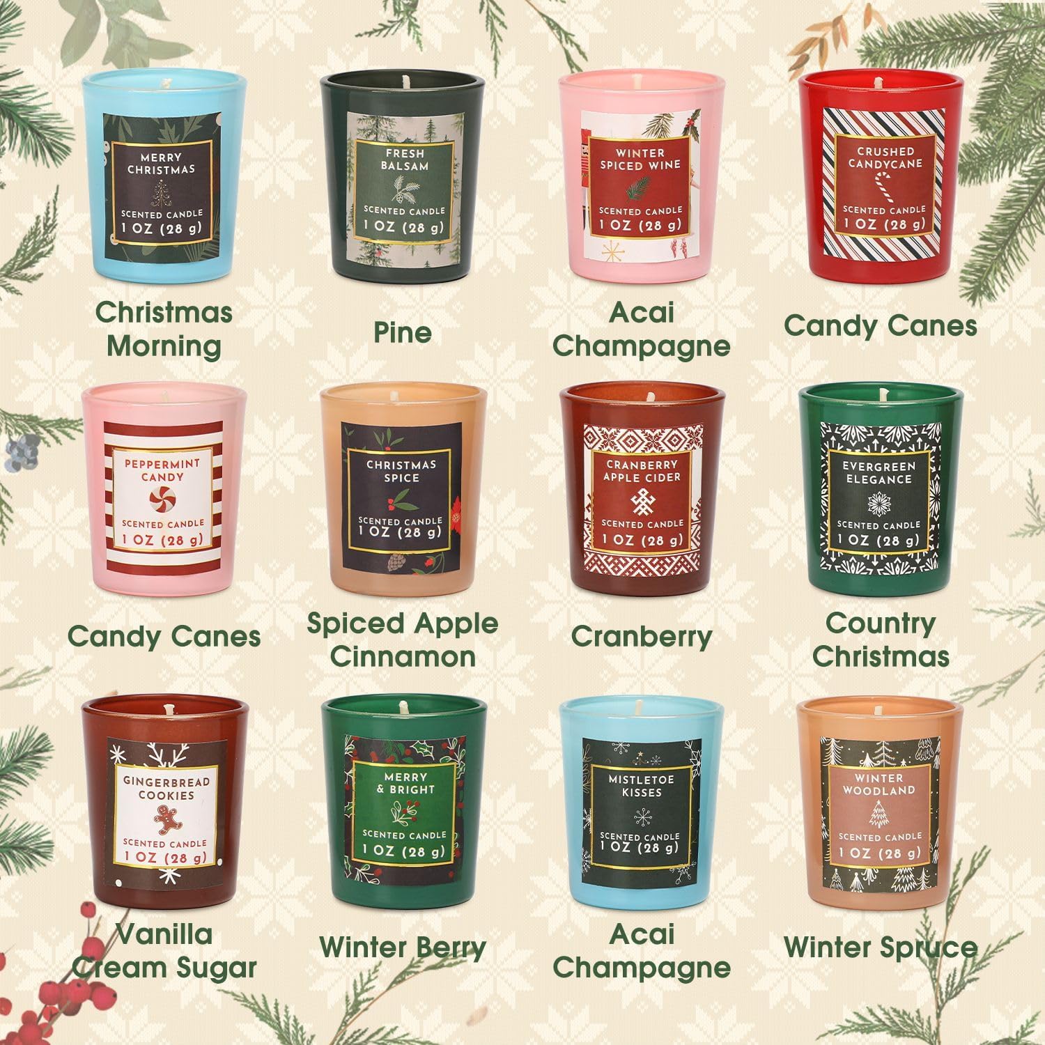Skiennix 12 Days Advent Calendar Candles - Scented Soy Wax Gift Set for Women | 12 Pcs Xmas Collection