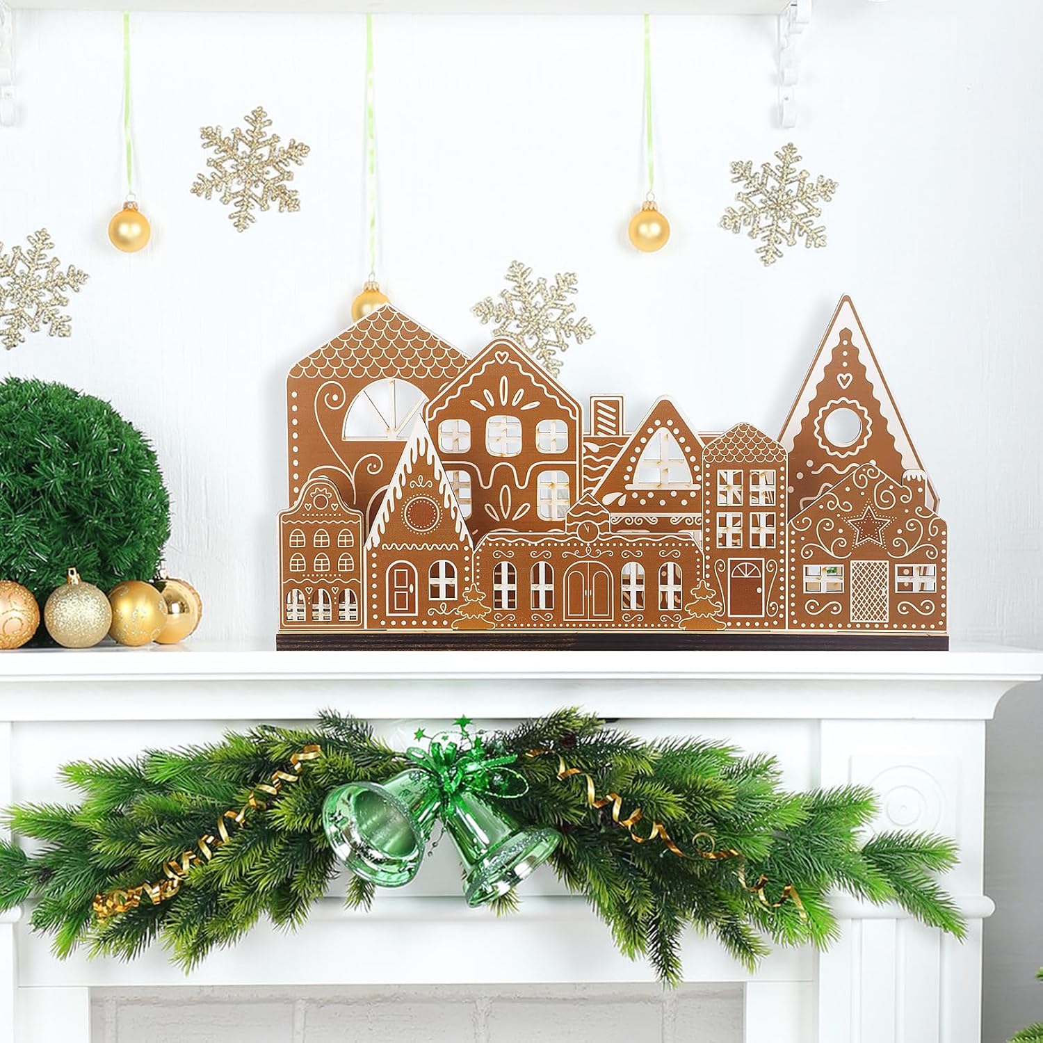 Rossesay Christmas Gingerbread House | Light-Up Wooden Tabletop Decoration | Rustic Holiday Centerpiece