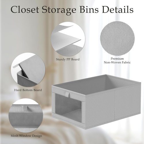 Criusia Linen Closet Organizers - 4 Pack Foldable Storage Baskets for Towels, Clothing & Books | Grey