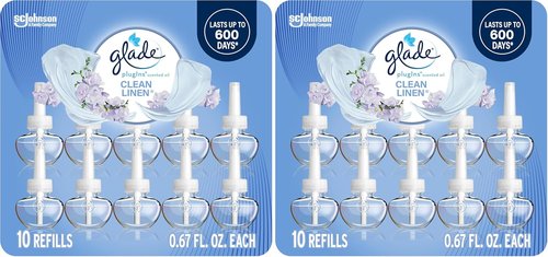 Glade PlugIns Refills Air Freshener - Clean Linen Scent with Essential Oils | 6.7 Fl Oz, 10 Count (Pack of 2)