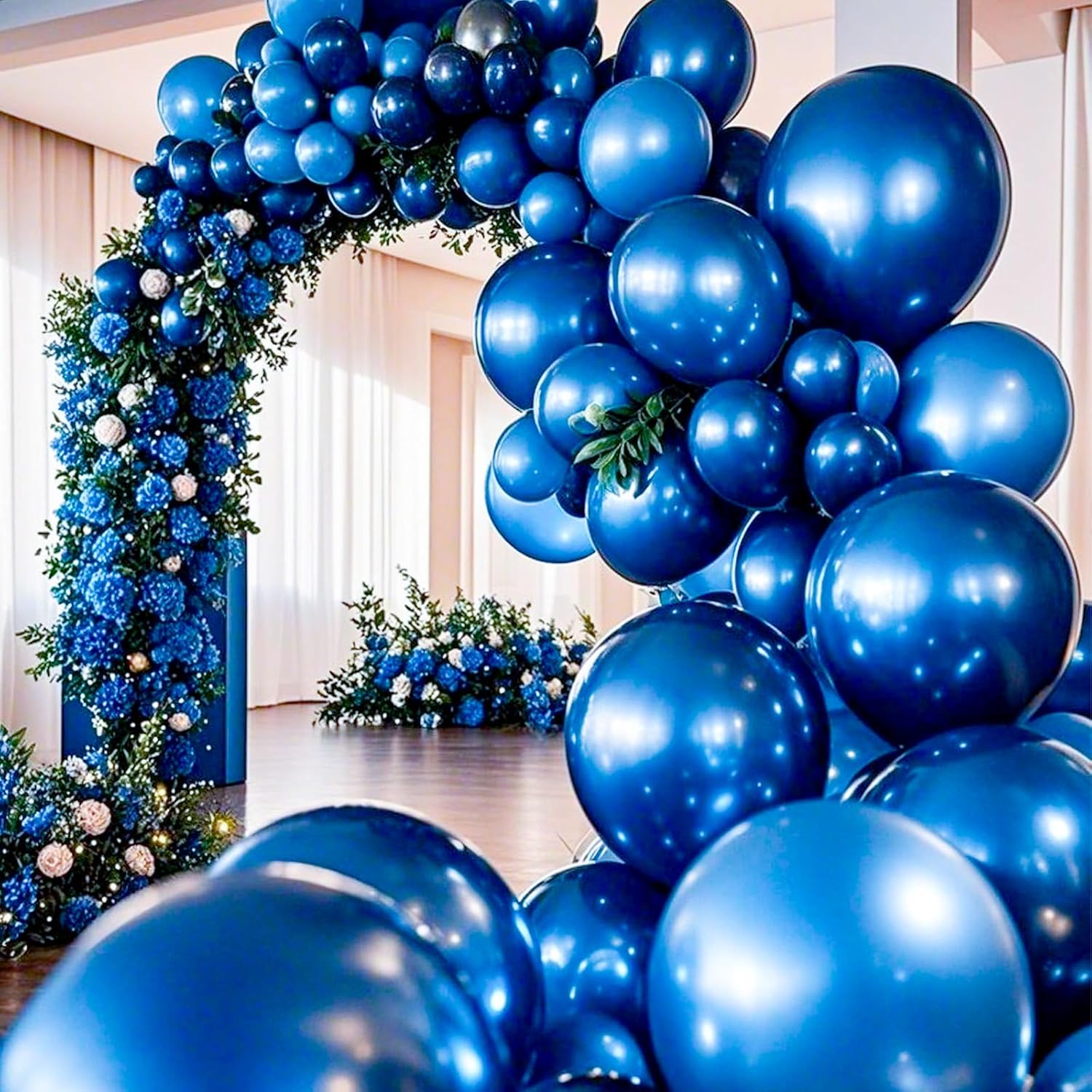 PartyWoo Metallic Blue Balloons - 36 Inch Chrome Latex Helium Balloons for Celebrations