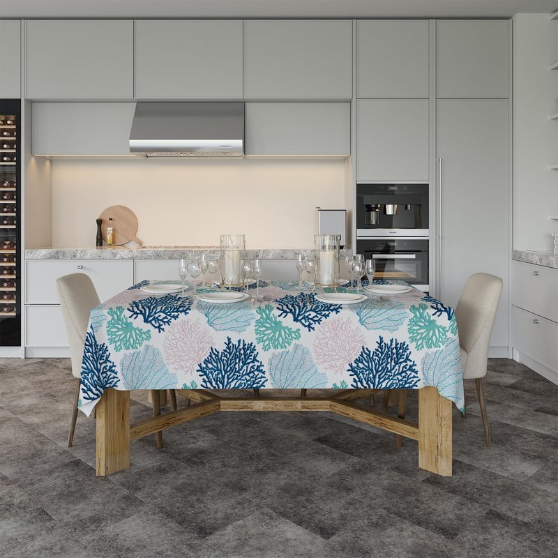 Ocean Tablecloth Coastal Nautical Rectangle Tablecloth Coral Print Ocean Themed Beach Decorative Waterproof Table Covers for Outdoor Dining Room Kitchen Living Room, 60x102 Inches, Navy/Blue/Teal/