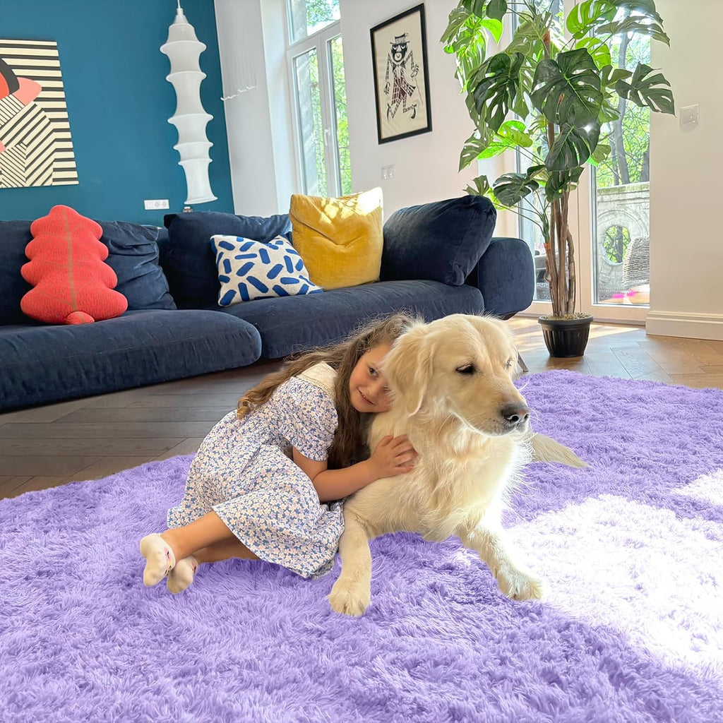 OLANLY Large Area Rug - Soft Fluffy Shaggy Indoor Carpet for Living Room & Bedroom | 8x10 ft, Light Purple