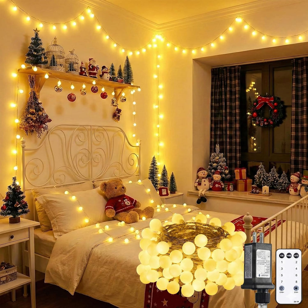 Regine Switzerland 100 LED Shatterproof Globe String Lights - 33ft Warm White Fairy Lights with Remote Timer & Dimmer | Waterproof Indoor/Outdoor Decor for Christmas & Parties