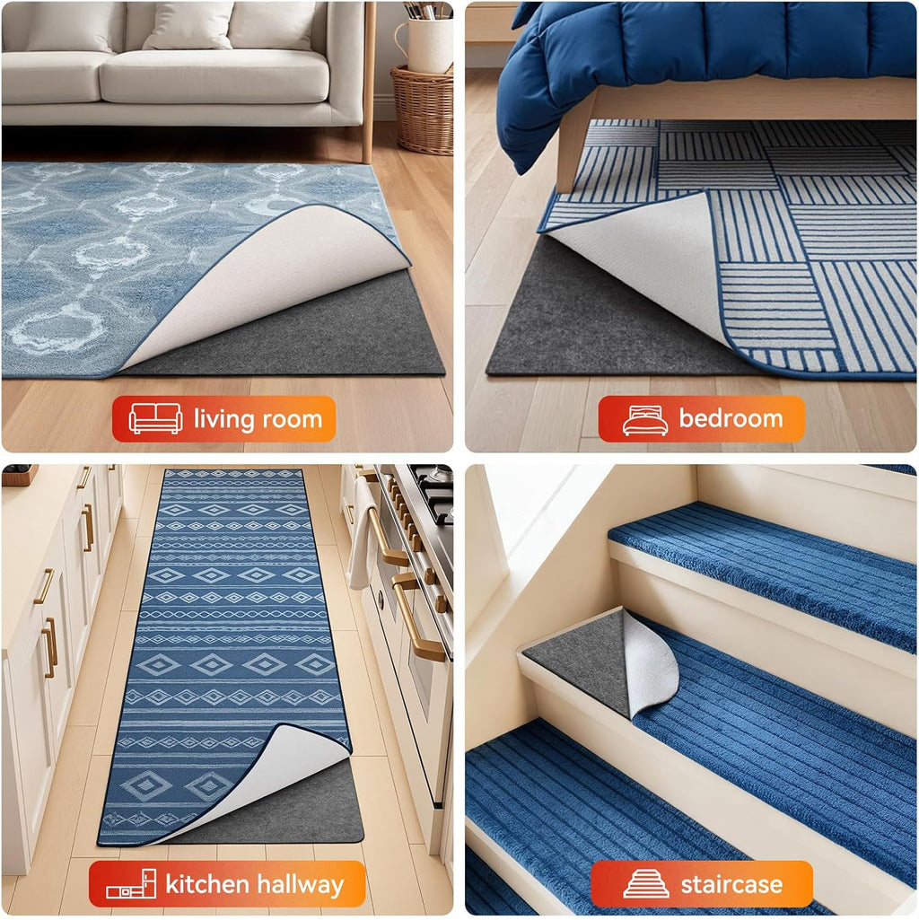 Songrey Non-Slip Rug Pad - Thick Felt Fabric with Anti-Skid Backing | 8 x 10 Ft for Hardwood Floors