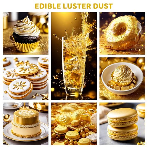 Cherrysea Luster Dust Edible Shimmer Powder - 15g Food Grade Cake & Cocktail Coloring | Gold