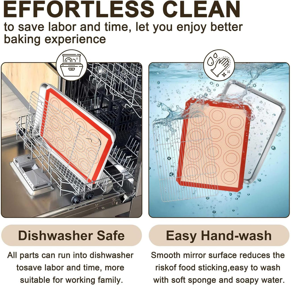 TeamFar Stainless Steel Baking Sheet Set - 16-Inch Cookie Sheets with Cooling Racks & Silicone Mats | Non-Toxic & Easy to Clean