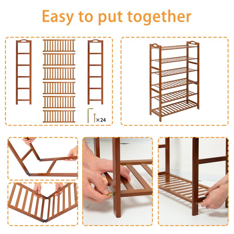 RKK Shoe Rack for Front Foor Entrance, Bamboo Shoe Rack for Closet Shoe Organizer Closet Organizers and Storage Shelves (Brown, 6 Tier)