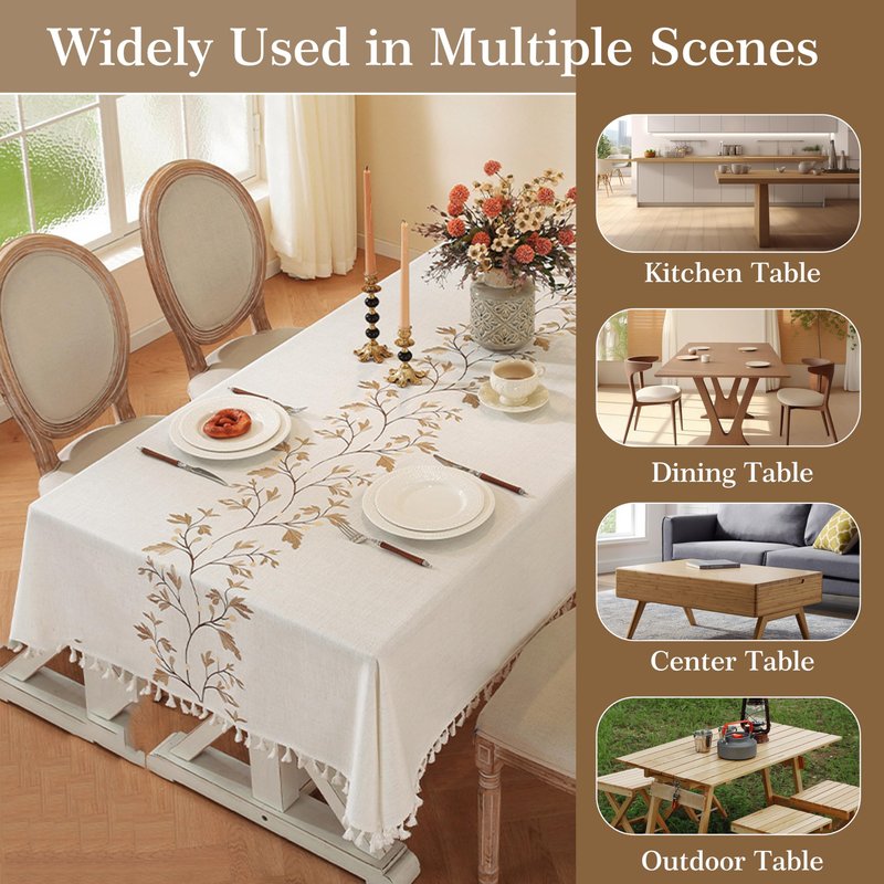 TEWENE Tablecloth, Spring Wrinkle Free Table Cloth Rectangle Farmhouse Linen Table Cover for Picnic, Party, Outdoor (55''x86''/6-8 Seats/Brown Vine)