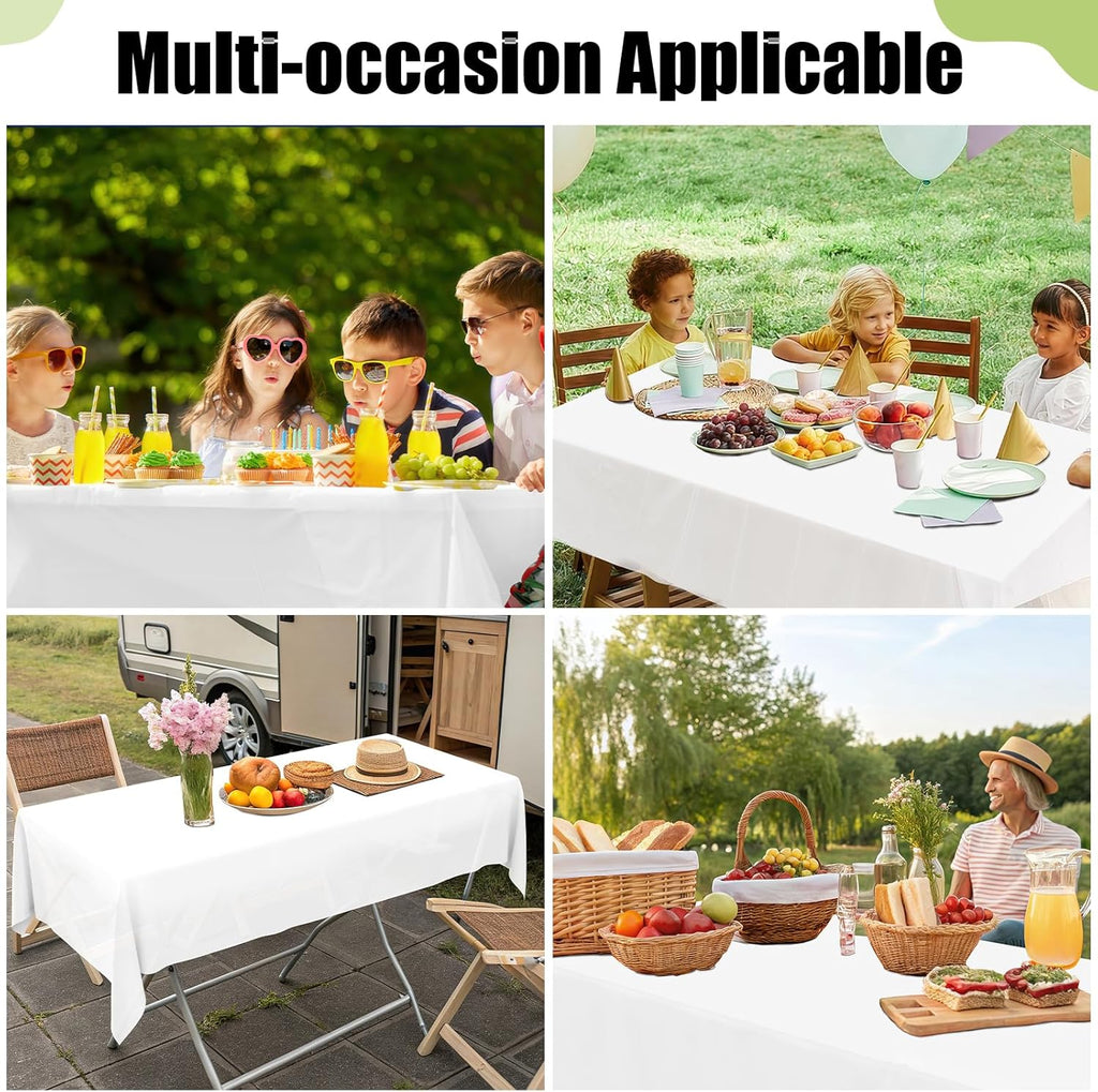 Smiry Disposable Tablecloths - Waterproof 54 x 108 Inch Rectangle Covers | 10 Pack, Sturdy & Leakproof, White