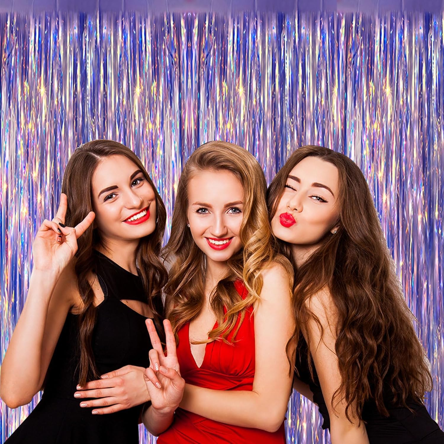 Skiennix Iridescent Fringe Backdrop - 3.28x6.56 Ft Purple Foil Curtain | Mermaid Party Decor & Streamers