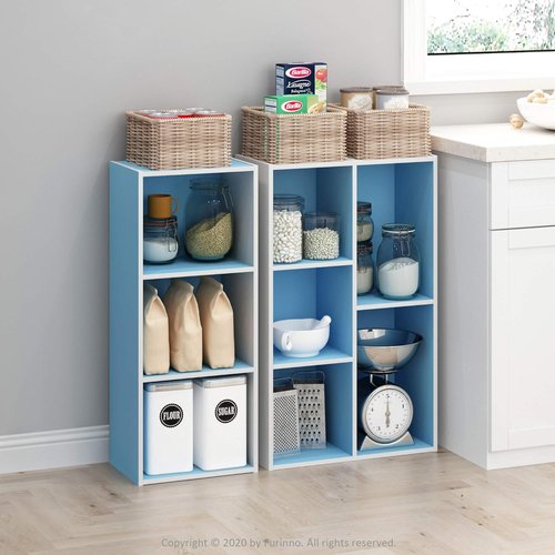 Furinno LUDER 5-Cube Bookshelf - Reversible Design, Easy Assembly | White & Light Blue, 9.4 x 19.5 x 31.5