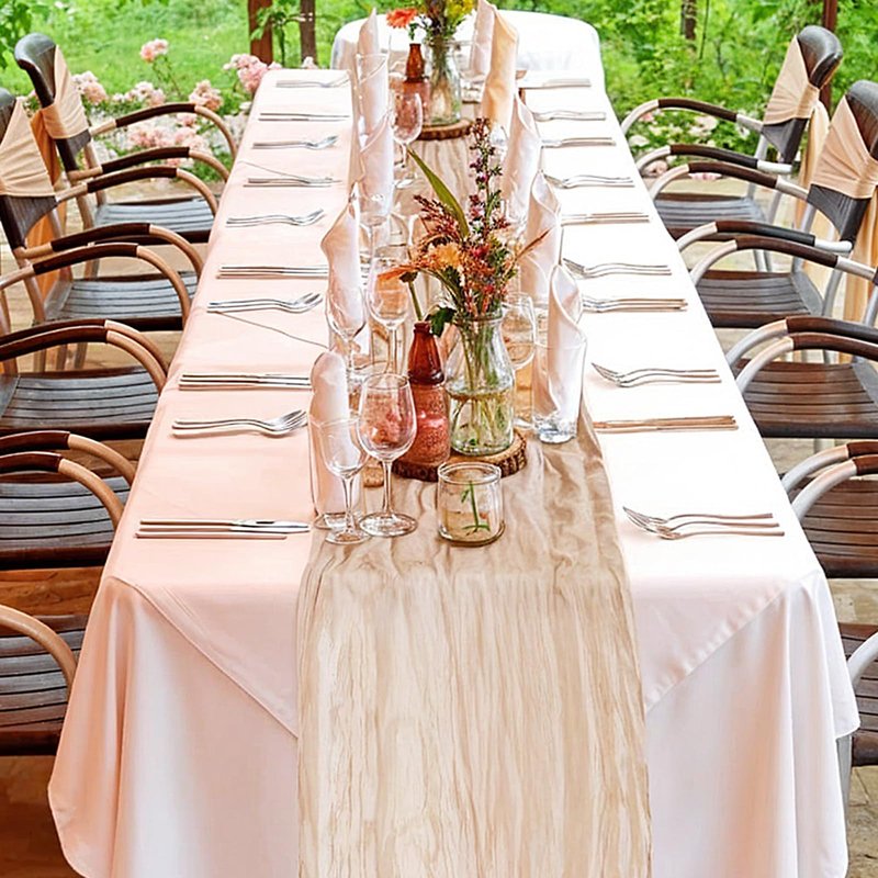 4 Pack Beige Cheesecloth Table Runner, 10ft Boho Gauze Tables Runners Cheese Cloth Vintage Rustic Sheer Runners Romantic Table Runner for Wedding Baby Shower Birthday Party Summer Garden