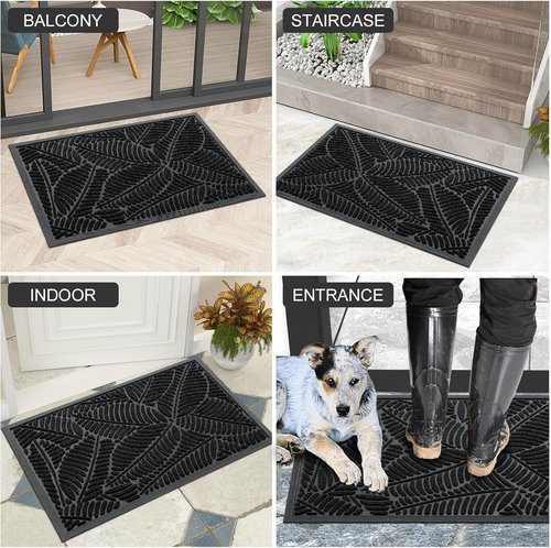 Colorxy Waterproof Doormat - Sturdy Natural Rubber, Non-Slip Indoor/Outdoor Mat, 30''x17'', Black