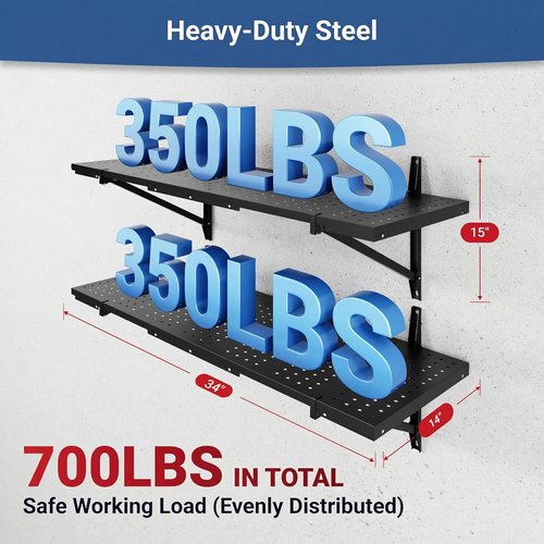 FLEXIMOUNTS 2-Pack Garage Shelving | Heavy-Duty 14"x34" Wall-Mounted Storage Rack with 700 lbs Capacity