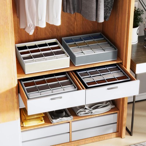 Homsorout Sock Organizers - Large Foldable Dresser Drawer Storage for Men's Socks & Ties | 4-Pack (Grey)
