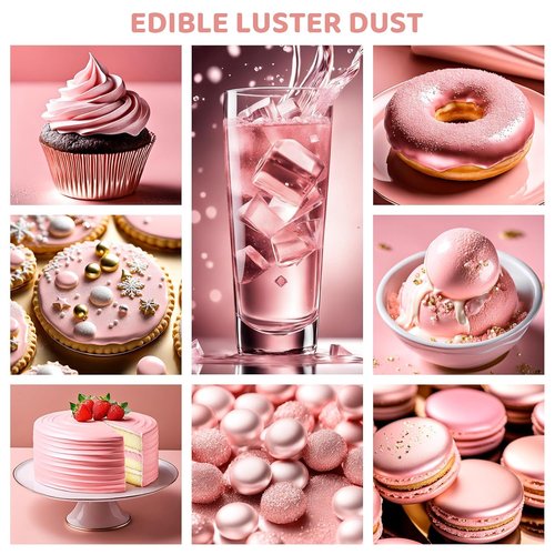 Cherrysea Luster Dust Edible Shimmer Powder - 15g Food Grade Cake & Cocktail Coloring | Rose Gold