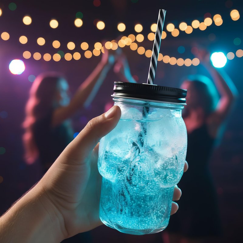 TOPZEA 6 Pack Mason Jars Mugs, 16 oz Glass Skull Mason Drinking Mugs Tumbler Cup with Straws Old Fashioned Jar Drinking Glasses Heavy Base for Beverage, Brandy, Liquor, Jello