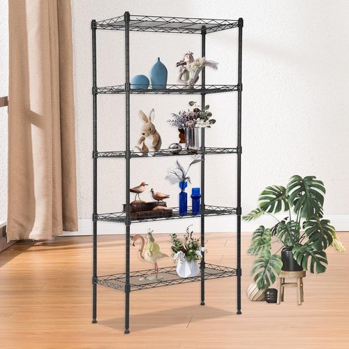 FDW Adjustable 5-Tier Pantry Shelves - Metal Storage Rack for Kitchen & Garage | Black, 22L x 12W x 48H