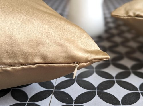 AVKA Studio Heavy Quality Satin Throw Pillow Covers - Dark Beige - Set of 2-16x16 Decorative Pillow Covers - with Lining and Zipper Closure - Faux Silk Luxury Toss Pillows for Couch Sofa - No Insert