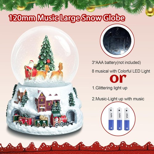 Christmas Snow Globe - LED Light Musical Snowflakes | 5.9 Inch Santa Claus & Christmas Tree Decoration