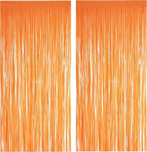 GREATRIL Orange Tinsel Curtain Backdrop - Foil Fringe Streamers for Parties | 2 Pack