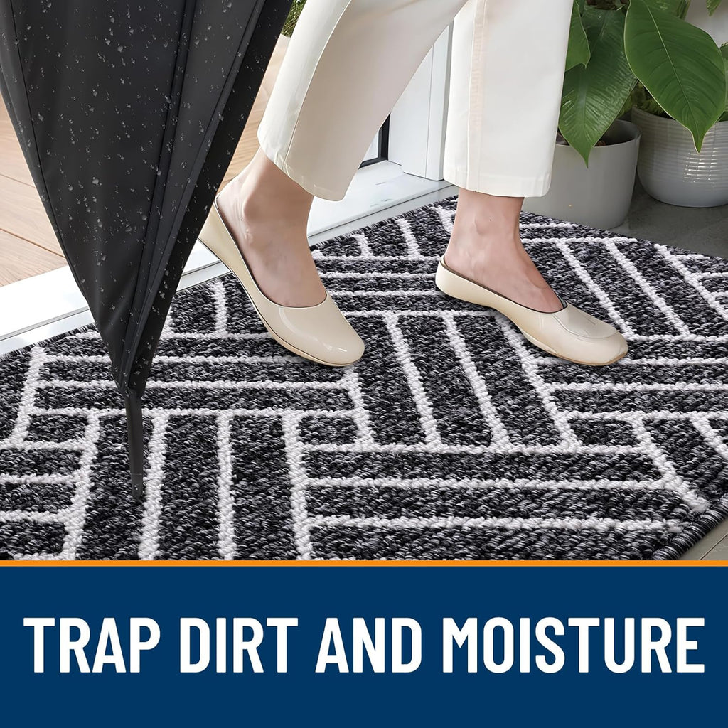 OLANLY Door Mat Set - 2-Piece Outdoor & Indoor Mats | Geometric Design, Black, 29.5x17 & 32x20 Inches