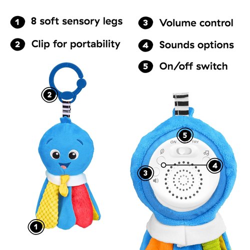Baby Einstein Take Along Opus Octopus Soother - Portable Musical Sensory Toy with 20 Melodies for Newborns