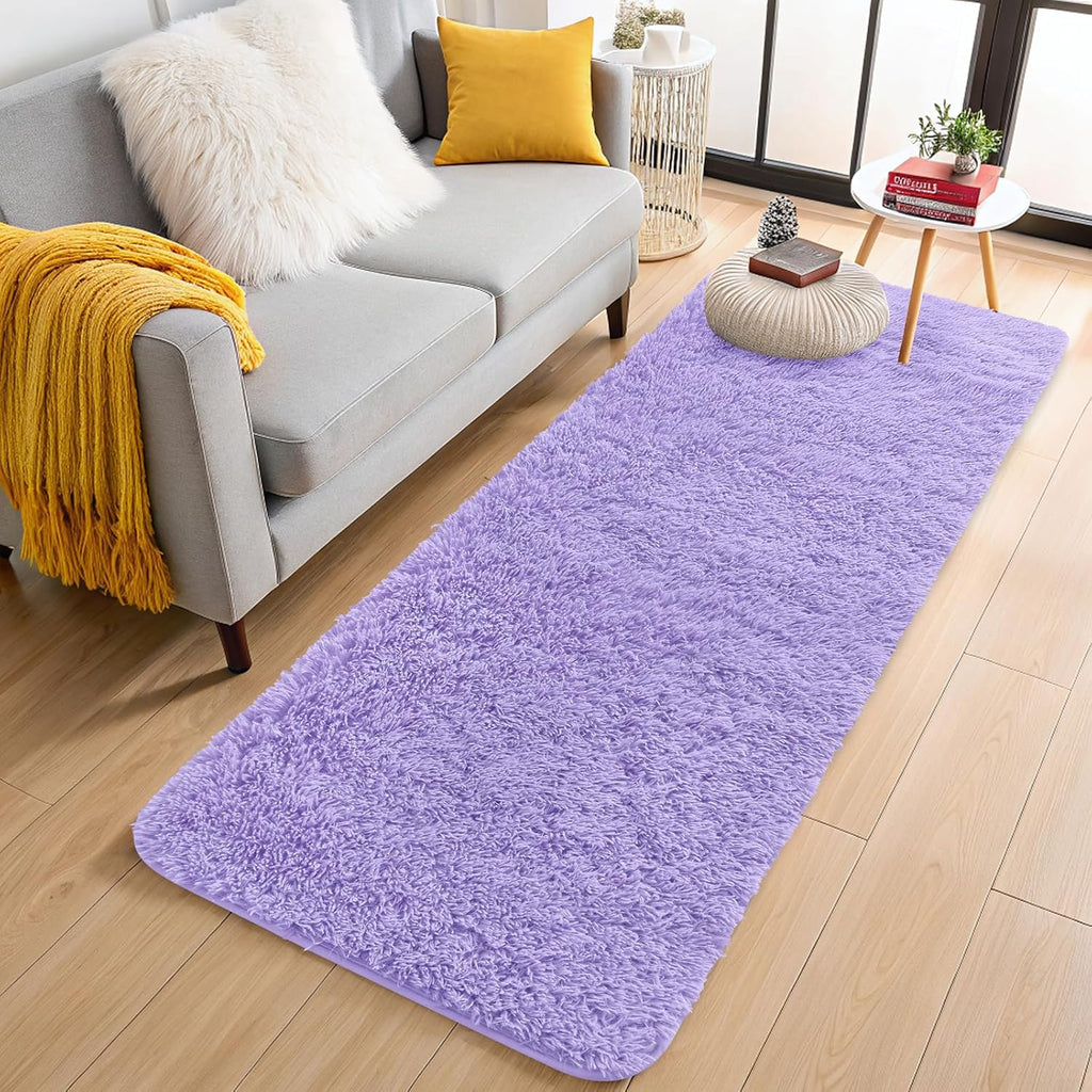 OLANLY Runner Rugs - Soft, Machine Washable Shaggy Carpet for Hallway & Bedroom | Light Purple 2x6 ft