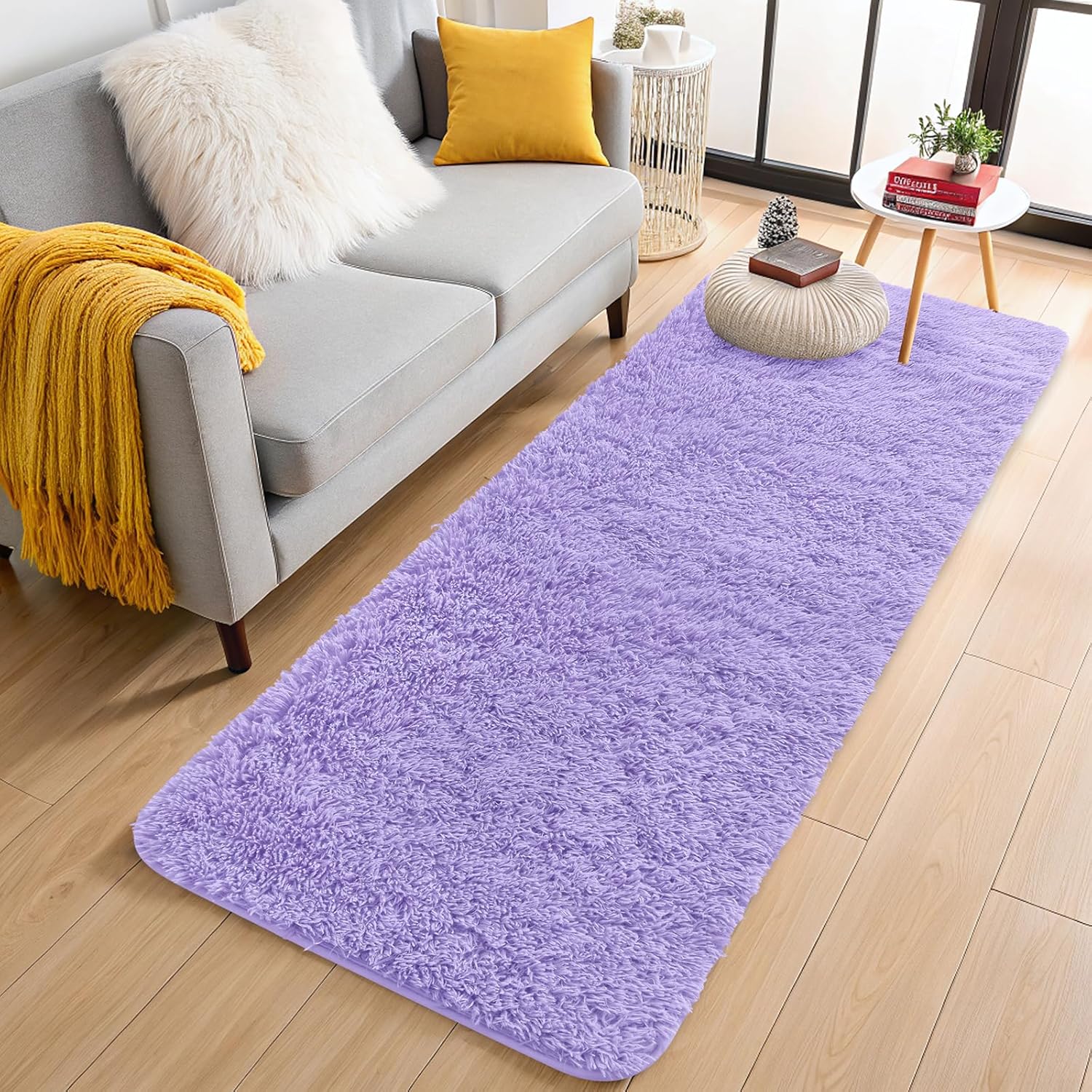 OLANLY Runner Rugs - Soft, Machine Washable Shaggy Carpet for Hallway & Bedroom | Light Purple 2x6 ft