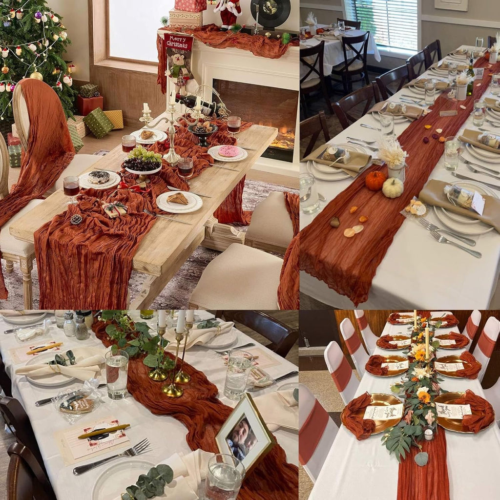 Terracotta Cheesecloth Table Runner - 13.3Ft Burnt Orange Boho Rustic Decor for Weddings & Holidays