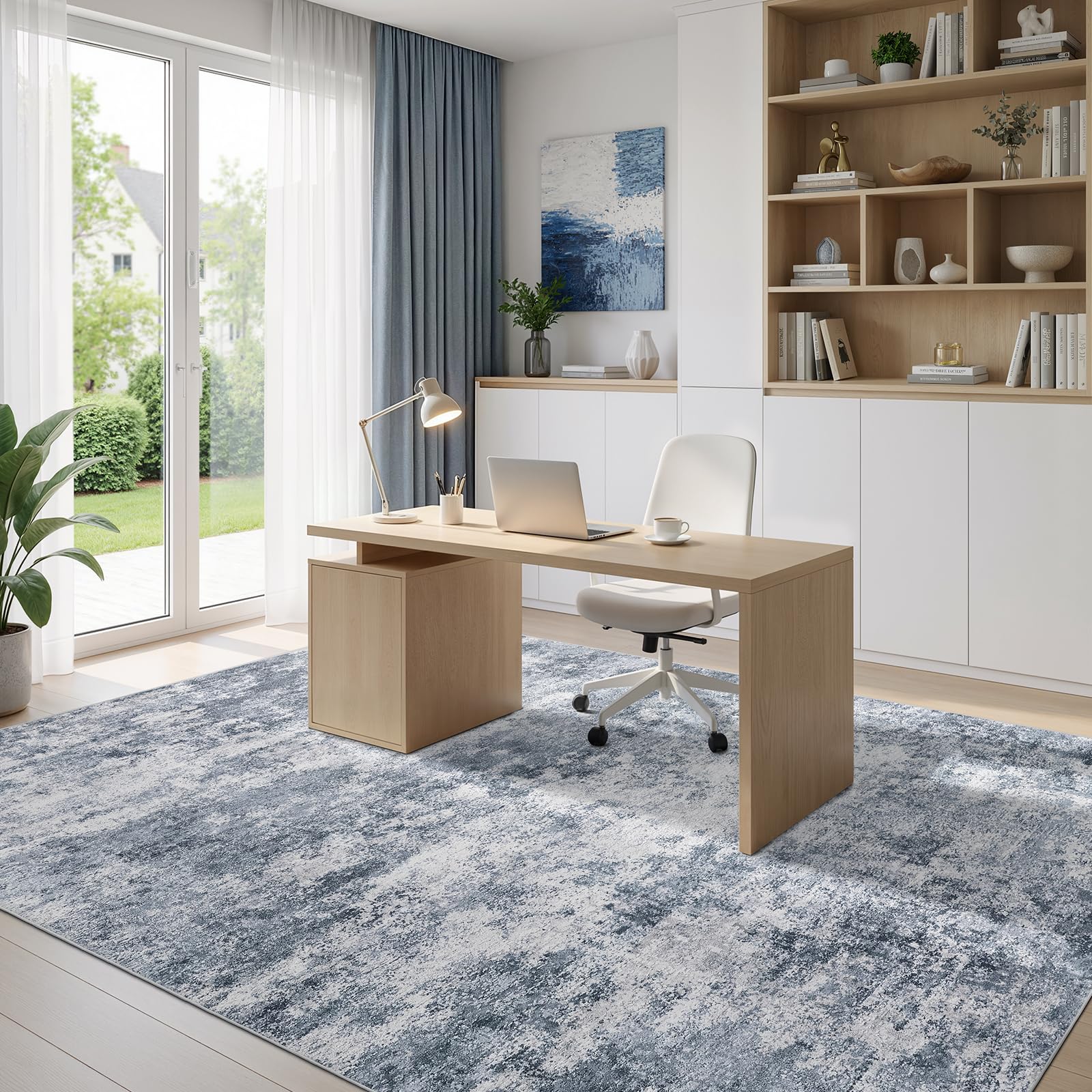 WITSHOCK 6x9 Area Rugs for Living Room : Machine Washable Non Slip - Low Pile Modern Abstract Carpet for Bedroom Kids Room Dining Room - Stain Resistant for Household - Pet Owners (Blue)