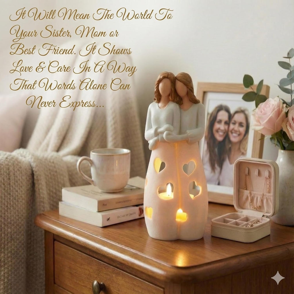 Sisters for Mom - Candle Holder Statue with Flickering LED Light | Unique Gift for Mother's Day & Friends