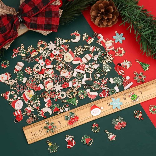 Acejoz Christmas Charms - 100Pcs Gold Enamel Jewelry Pendants for Bracelets & Earrings
