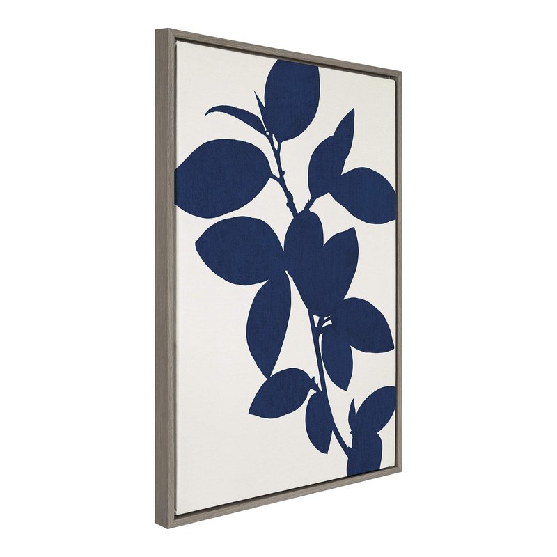 Kate and Laurel Sylvie Classic Blue Botanical Framed on a Linen Textured Canvas Wall Art, 23x33 Gray, Chic Plant Art for Wall